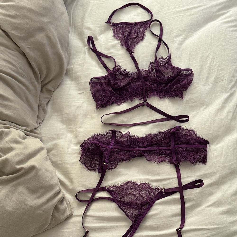 So Sexy Purple Sheer Lace Lingerie Set